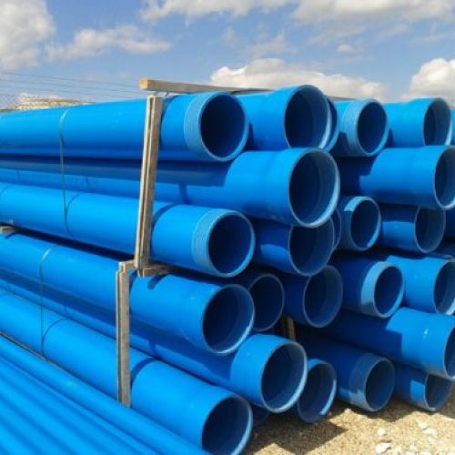 Tubería  de P.V.C. azul,  diámetro de 300 mm. Obra: Tordesillas (Valladolid)